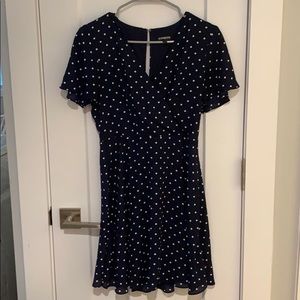 Express navy w/ white polka dots flowy dress